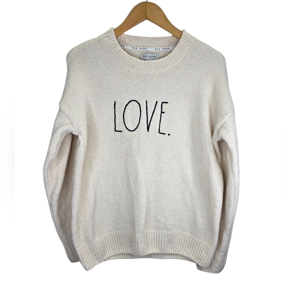 NWOT Rae Dunn Womens Crewneck Cream LOVE Print Sweater Size Xs